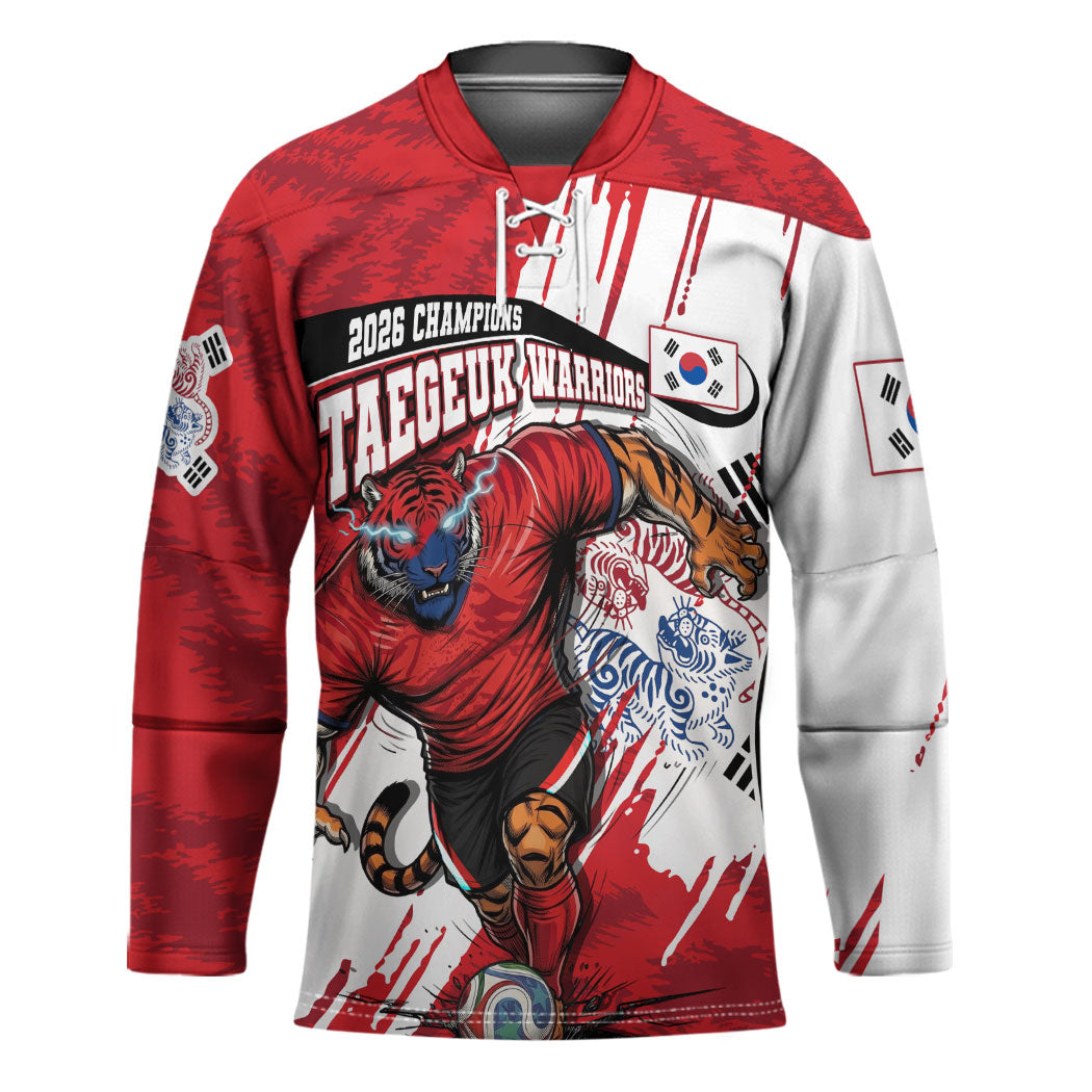 South Korea Football 2026 Champions Hockey Jersey Taegeuk Warriors Tiger Mascot - Traditional Korean Art Style