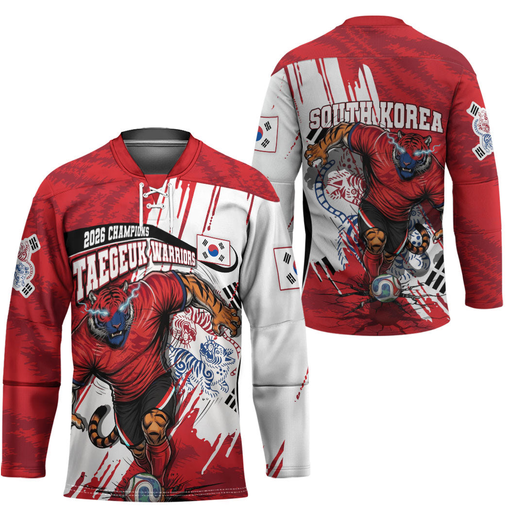 South Korea Football 2026 Champions Hockey Jersey Taegeuk Warriors Tiger Mascot - Traditional Korean Art Style