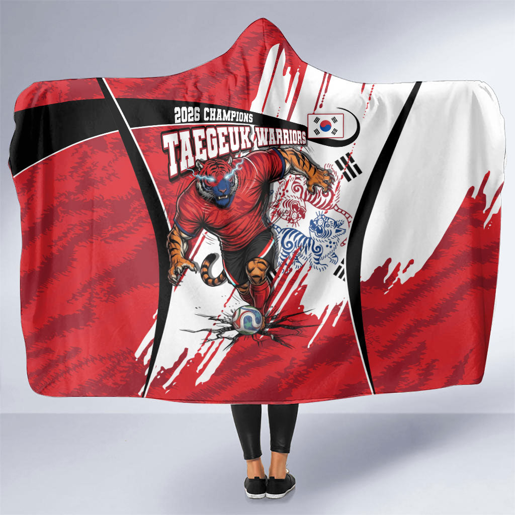South Korea Football 2026 Champions Hooded Blanket Taegeuk Warriors Tiger Mascot - Traditional Korean Art Style