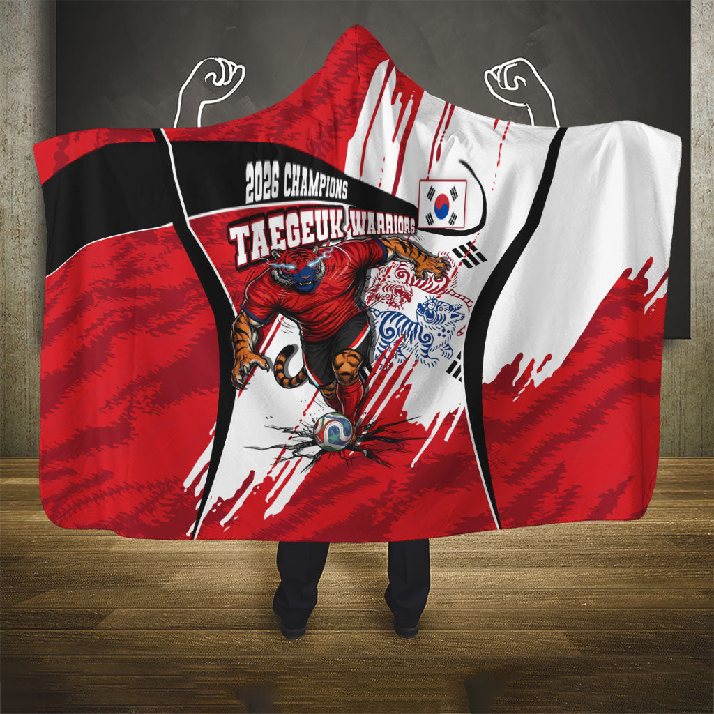 South Korea Football 2026 Champions Hooded Blanket Taegeuk Warriors Tiger Mascot - Traditional Korean Art Style