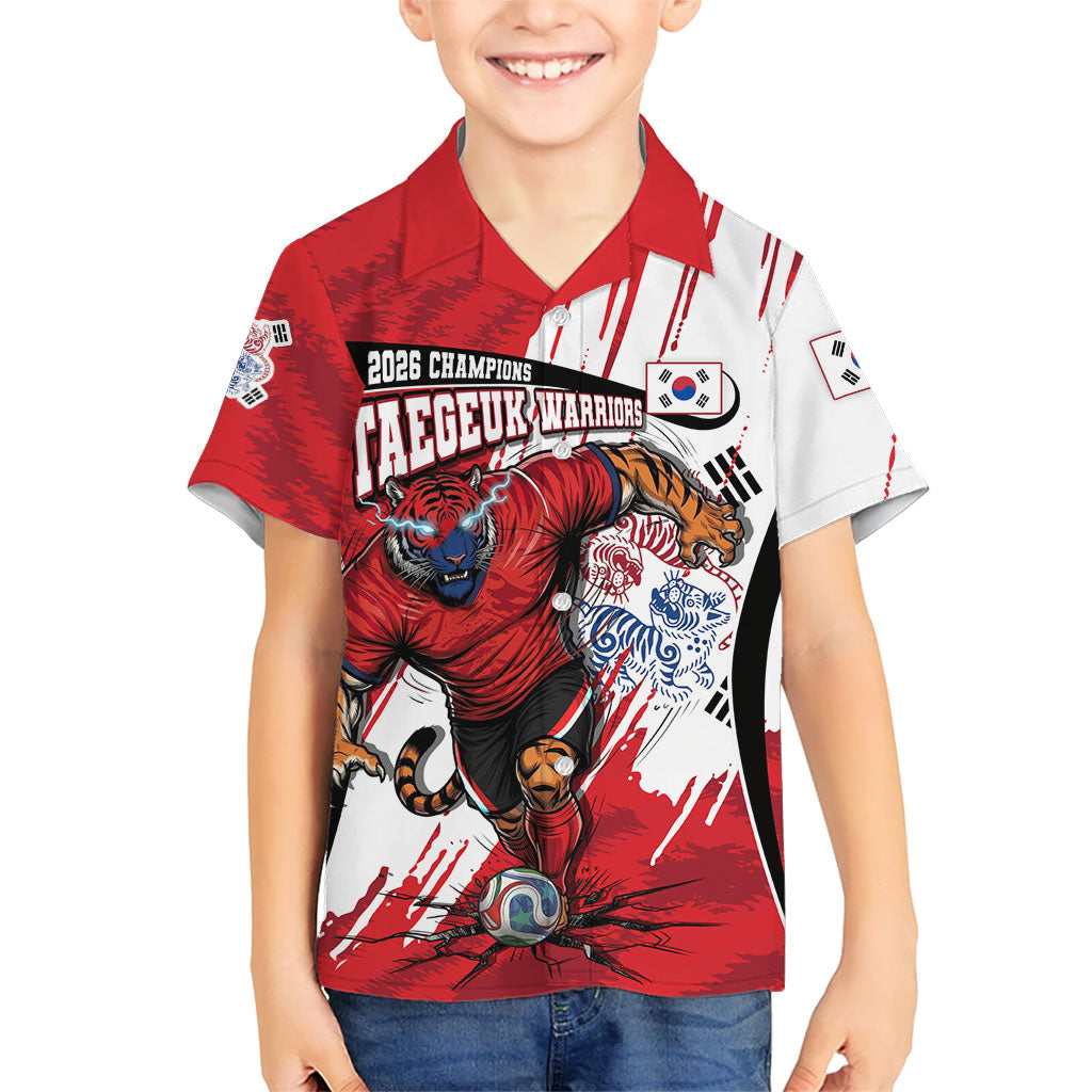 South Korea Football 2026 Champions Kid Hawaiian Shirt Taegeuk Warriors Tiger Mascot - Traditional Korean Art Style