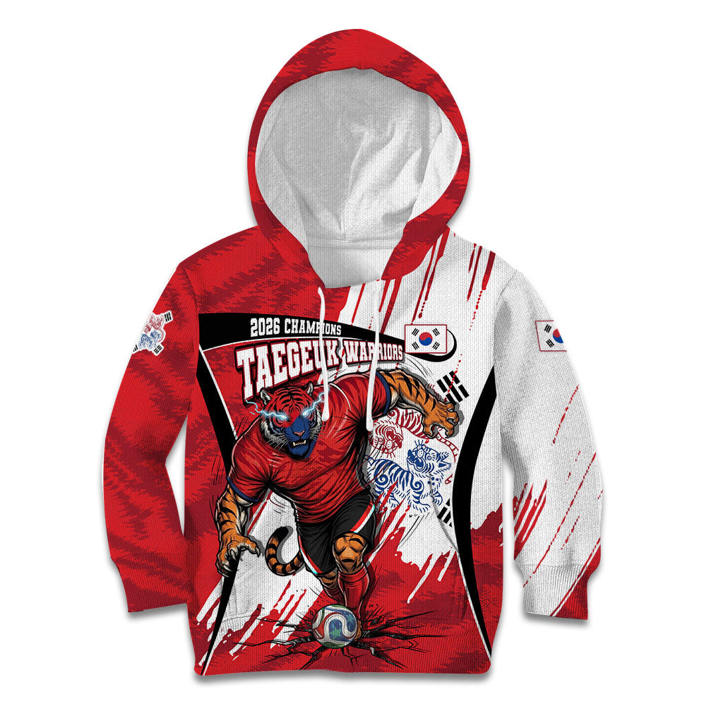 South Korea Football 2026 Champions Kid Hoodie Taegeuk Warriors Tiger Mascot - Traditional Korean Art Style