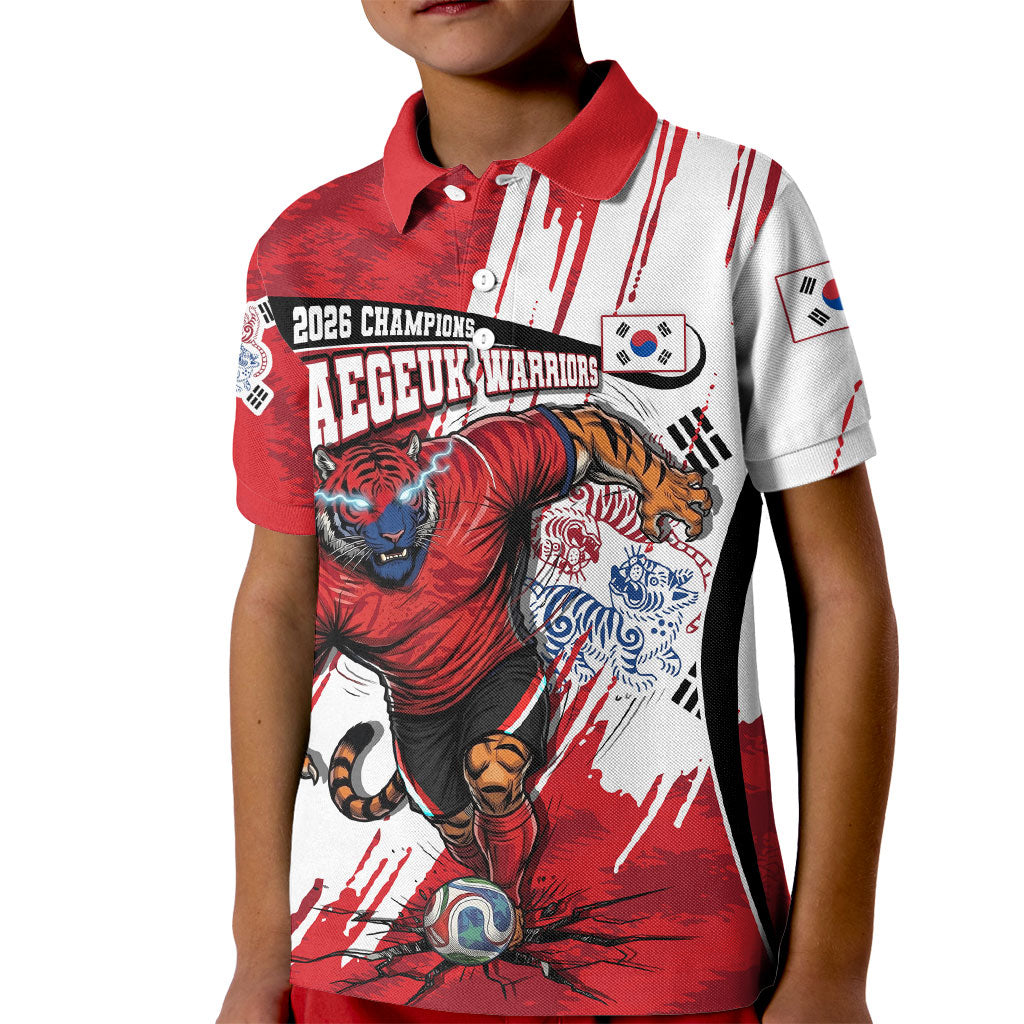 South Korea Football 2026 Champions Kid Polo Shirt Taegeuk Warriors Tiger Mascot - Traditional Korean Art Style