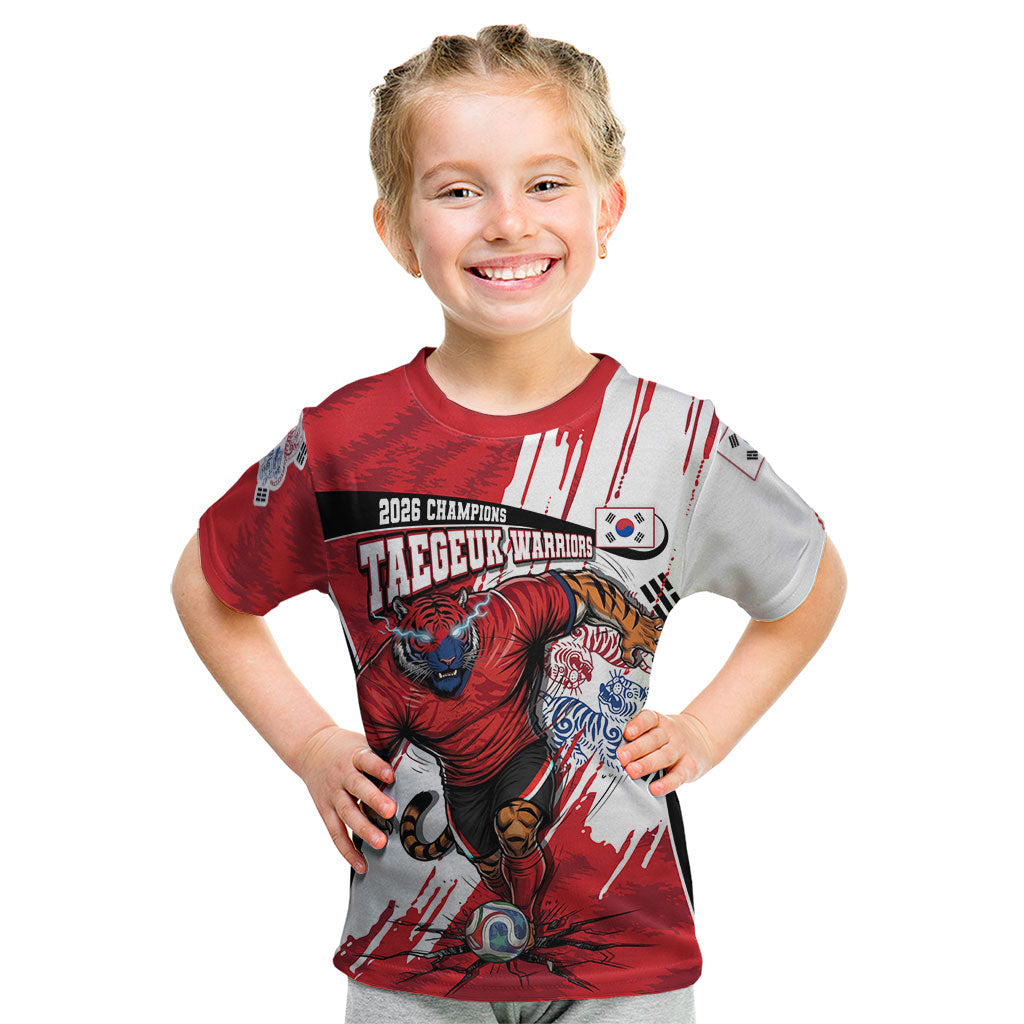South Korea Football 2026 Champions Kid T Shirt Taegeuk Warriors Tiger Mascot - Traditional Korean Art Style