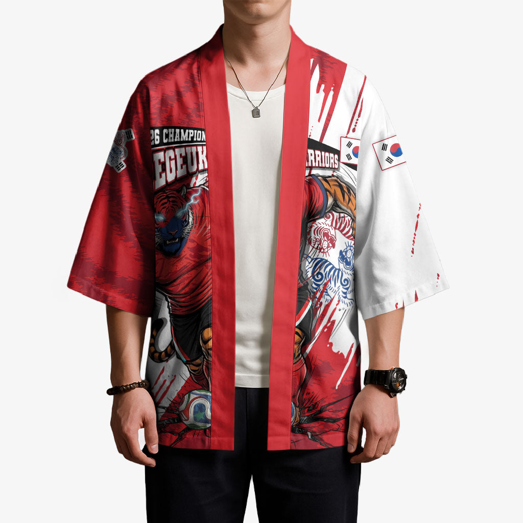 South Korea Football 2026 Champions Kimono Taegeuk Warriors Tiger Mascot - Traditional Korean Art Style