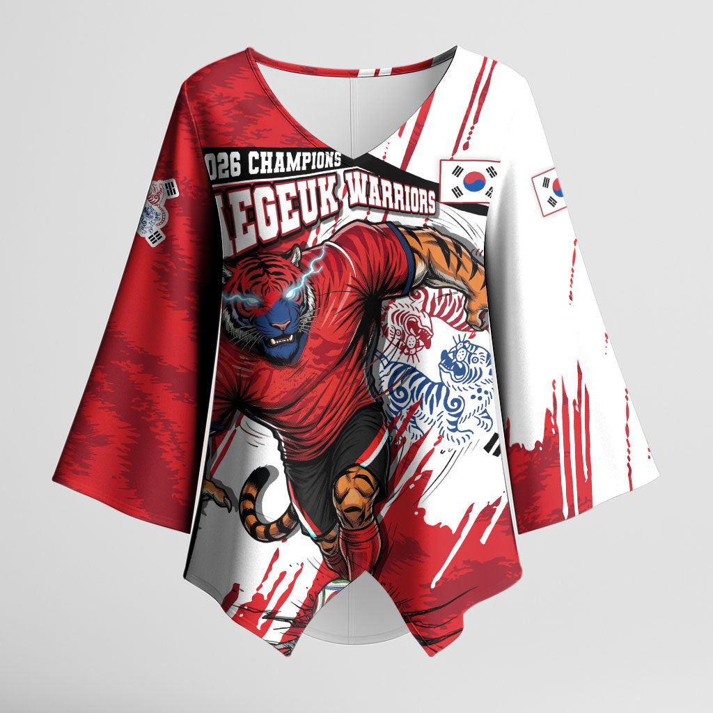 South Korea Football 2026 Champions Kimono Sleeve Blouse Taegeuk Warriors Tiger Mascot - Traditional Korean Art Style