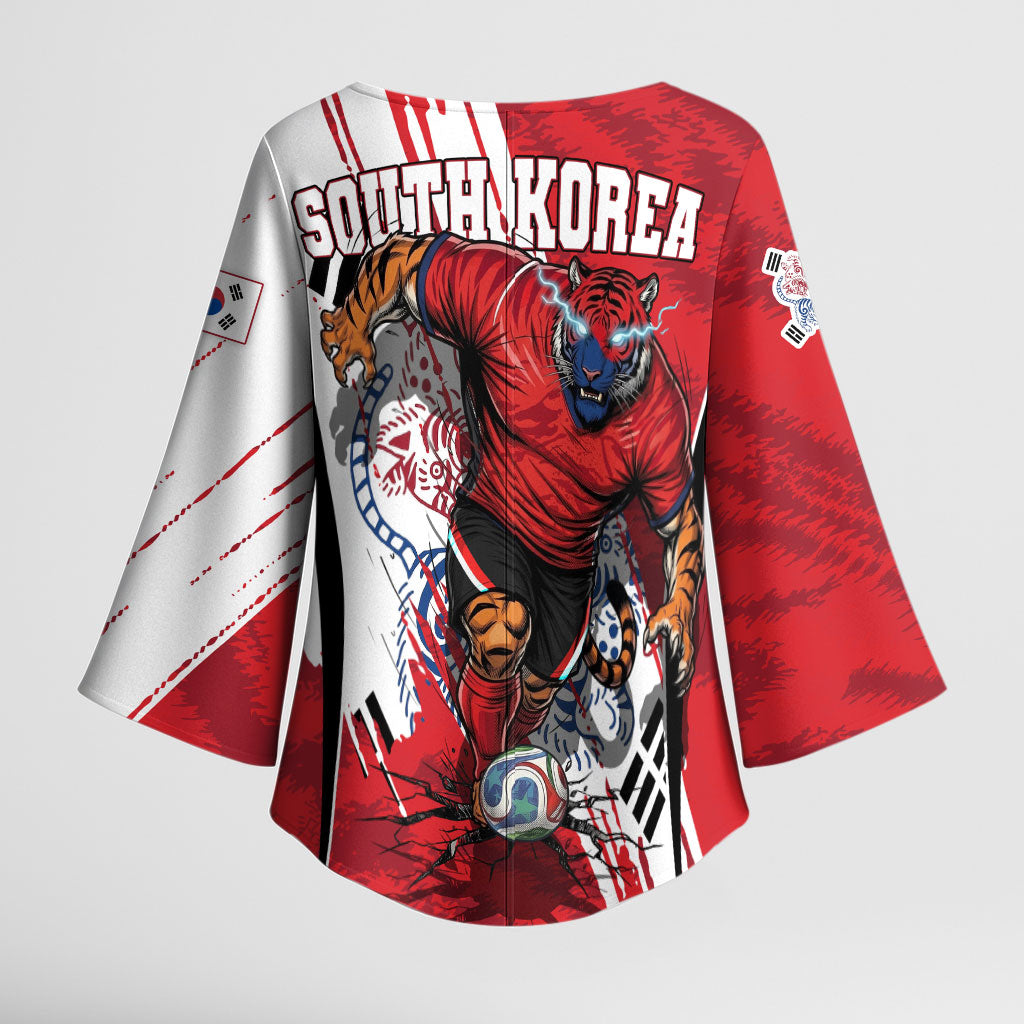 South Korea Football 2026 Champions Kimono Sleeve Blouse Taegeuk Warriors Tiger Mascot - Traditional Korean Art Style