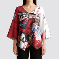 South Korea Football 2026 Champions Kimono Sleeve Blouse Taegeuk Warriors Tiger Mascot - Traditional Korean Art Style
