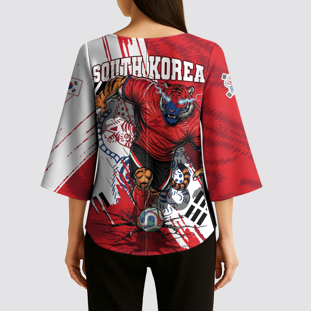 South Korea Football 2026 Champions Kimono Sleeve Blouse Taegeuk Warriors Tiger Mascot - Traditional Korean Art Style