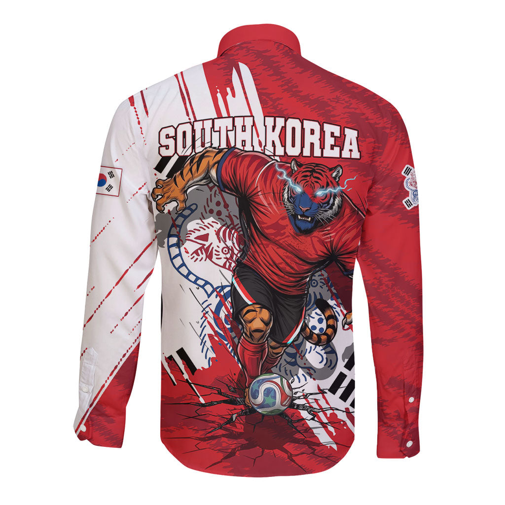South Korea Football 2026 Champions Long Sleeve Button Shirt Taegeuk Warriors Tiger Mascot - Traditional Korean Art Style