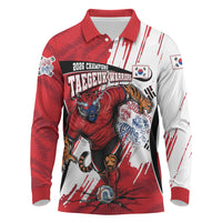 South Korea Football 2026 Champions Long Sleeve Polo Shirt Taegeuk Warriors Tiger Mascot - Traditional Korean Art Style