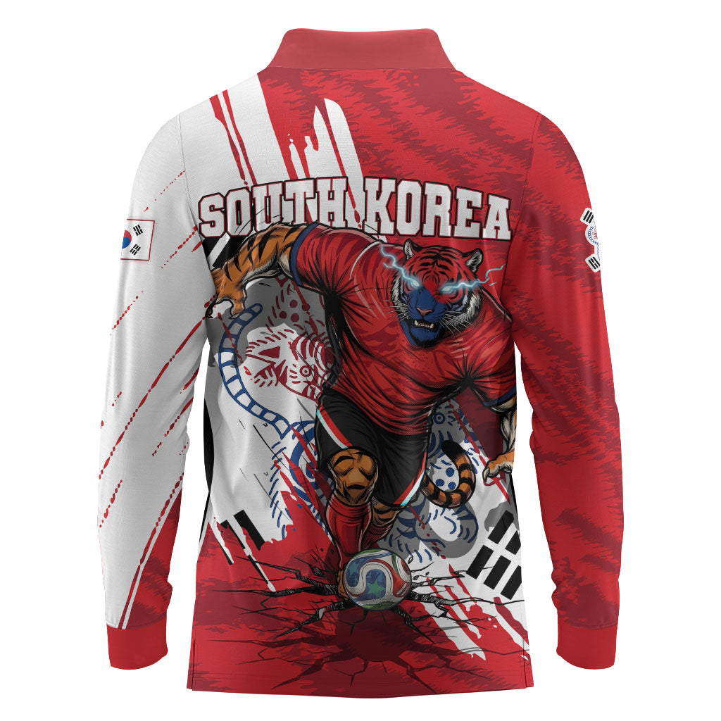South Korea Football 2026 Champions Long Sleeve Polo Shirt Taegeuk Warriors Tiger Mascot - Traditional Korean Art Style