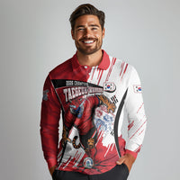 South Korea Football 2026 Champions Long Sleeve Polo Shirt Taegeuk Warriors Tiger Mascot - Traditional Korean Art Style
