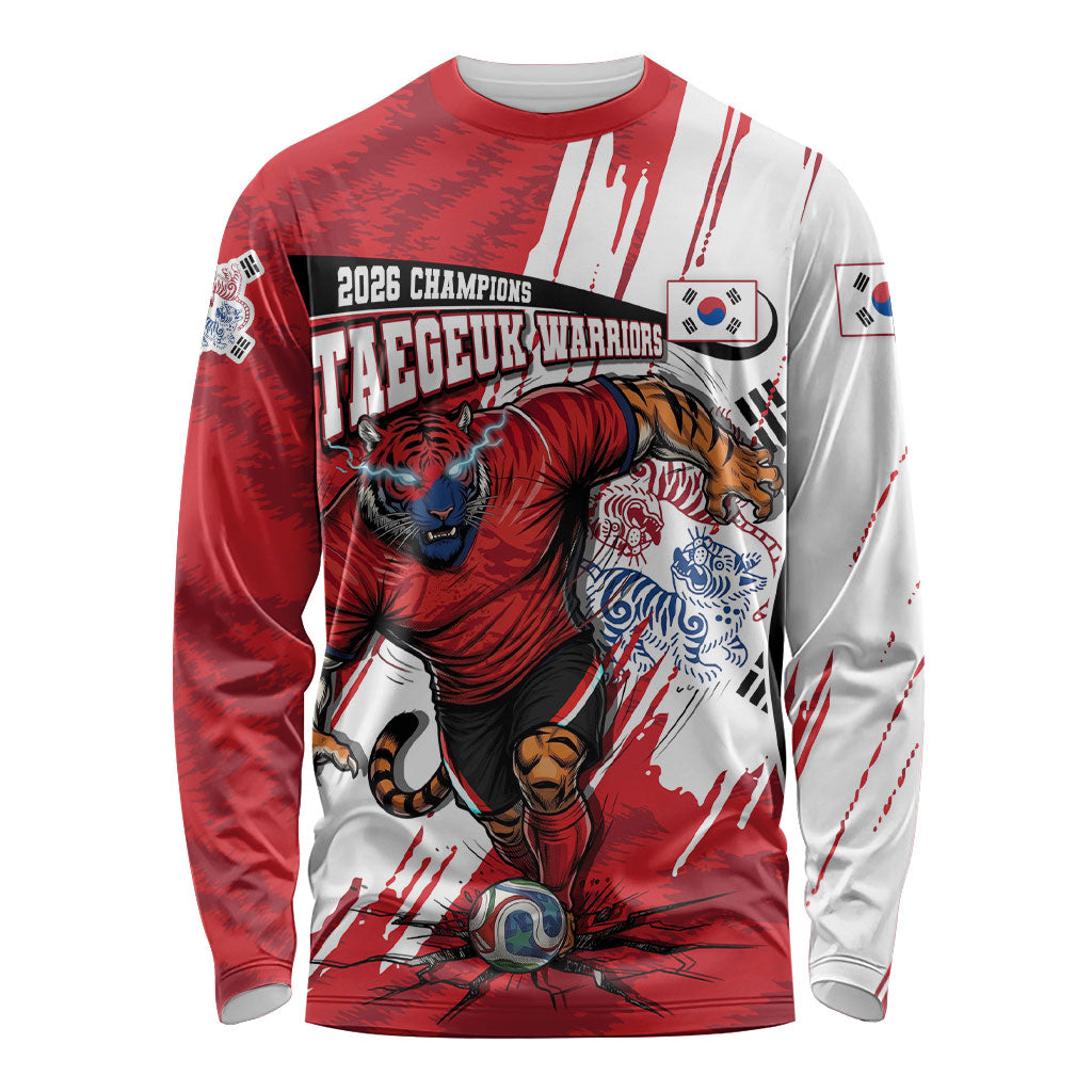 South Korea Football 2026 Champions Long Sleeve Shirt Taegeuk Warriors Tiger Mascot - Traditional Korean Art Style