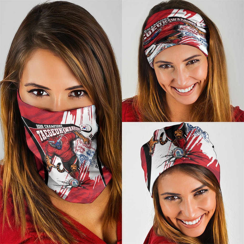 South Korea Football 2026 Champions Neck Gaiter Taegeuk Warriors Tiger Mascot - Traditional Korean Art Style