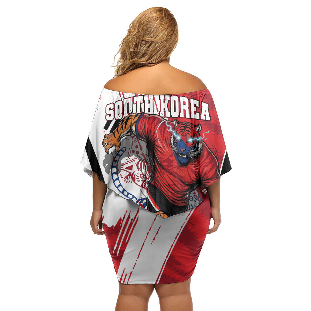 South Korea Football 2026 Champions Off Shoulder Short Dress Taegeuk Warriors Tiger Mascot - Traditional Korean Art Style