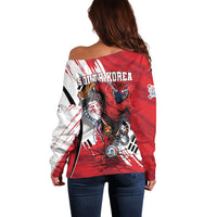 South Korea Football 2026 Champions Off Shoulder Sweater Taegeuk Warriors Tiger Mascot - Traditional Korean Art Style