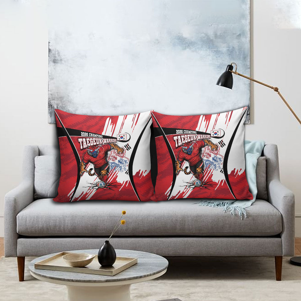 South Korea Football 2026 Champions Pillow Cover Taegeuk Warriors Tiger Mascot - Traditional Korean Art Style