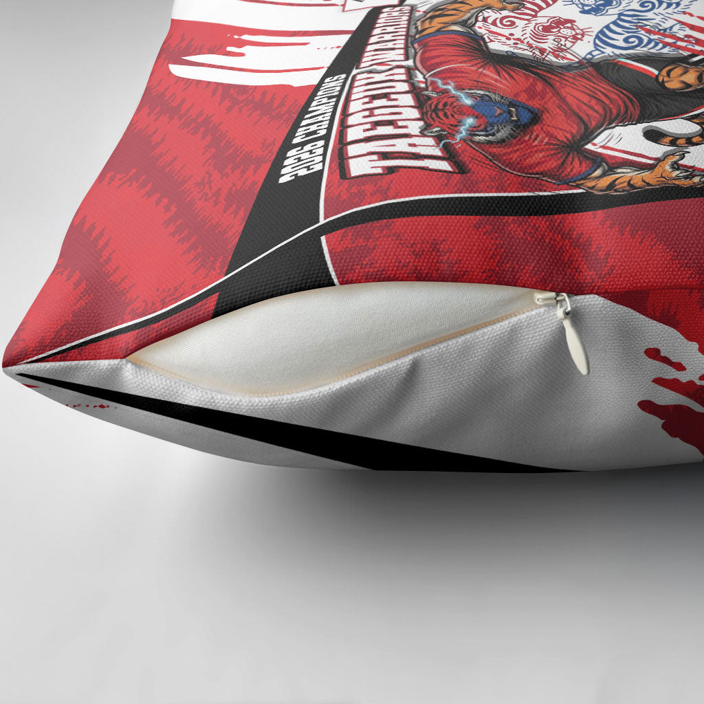 South Korea Football 2026 Champions Pillow Cover Taegeuk Warriors Tiger Mascot - Traditional Korean Art Style