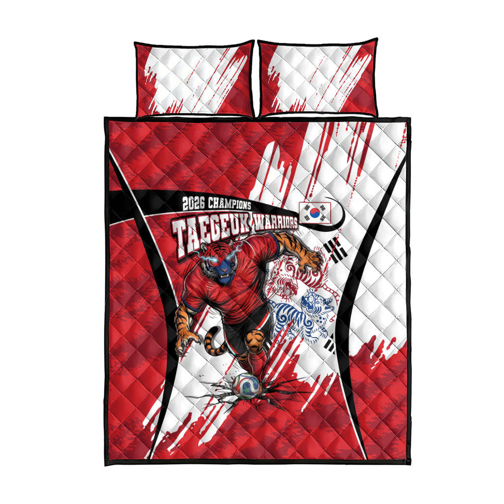 South Korea Football 2026 Champions Quilt Bed Set Taegeuk Warriors Tiger Mascot - Traditional Korean Art Style
