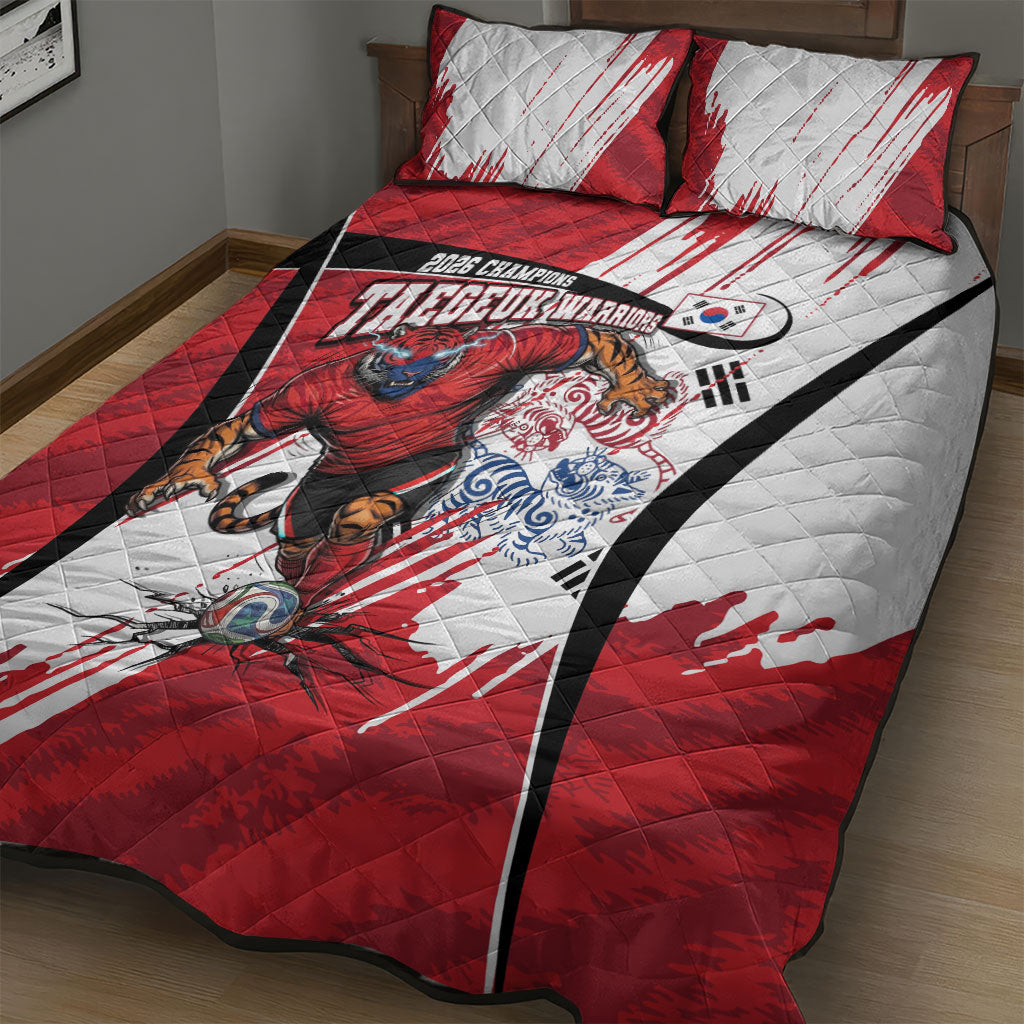 South Korea Football 2026 Champions Quilt Bed Set Taegeuk Warriors Tiger Mascot - Traditional Korean Art Style