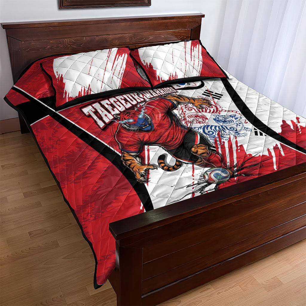 South Korea Football 2026 Champions Quilt Bed Set Taegeuk Warriors Tiger Mascot - Traditional Korean Art Style