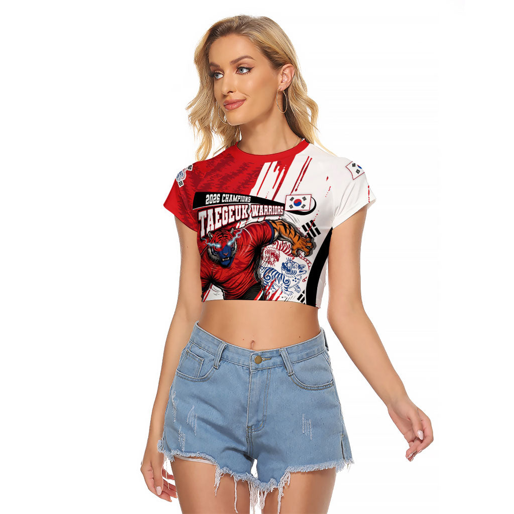 South Korea Football 2026 Champions Raglan Cropped T Shirt Taegeuk Warriors Tiger Mascot - Traditional Korean Art Style