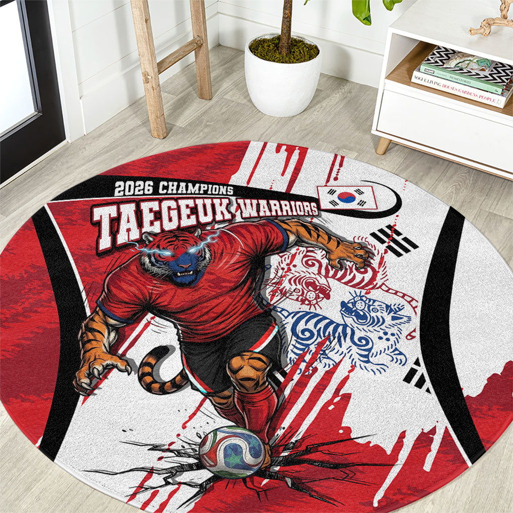 South Korea Football 2026 Champions Round Carpet Taegeuk Warriors Tiger Mascot - Traditional Korean Art Style