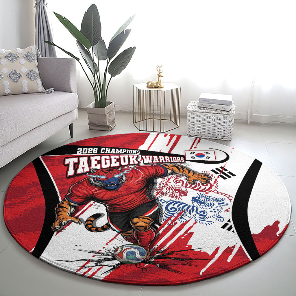 South Korea Football 2026 Champions Round Carpet Taegeuk Warriors Tiger Mascot - Traditional Korean Art Style