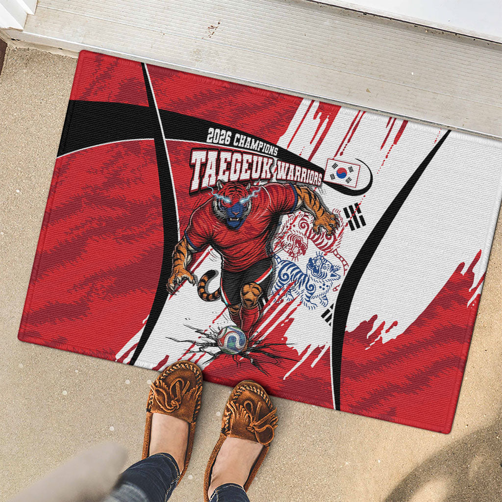 South Korea Football 2026 Champions Rubber Doormat Taegeuk Warriors Tiger Mascot - Traditional Korean Art Style