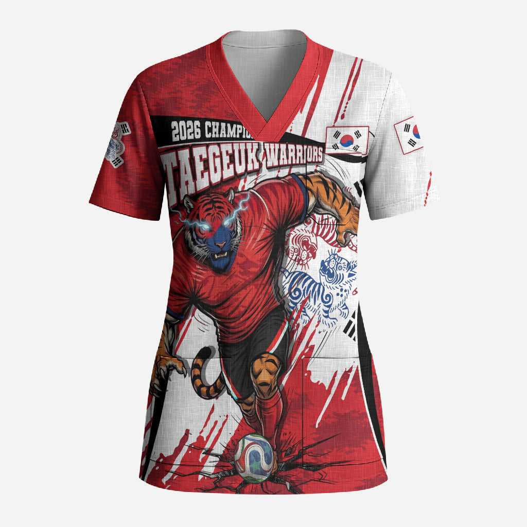 South Korea Football 2026 Champions Scrub Top Taegeuk Warriors Tiger Mascot - Traditional Korean Art Style