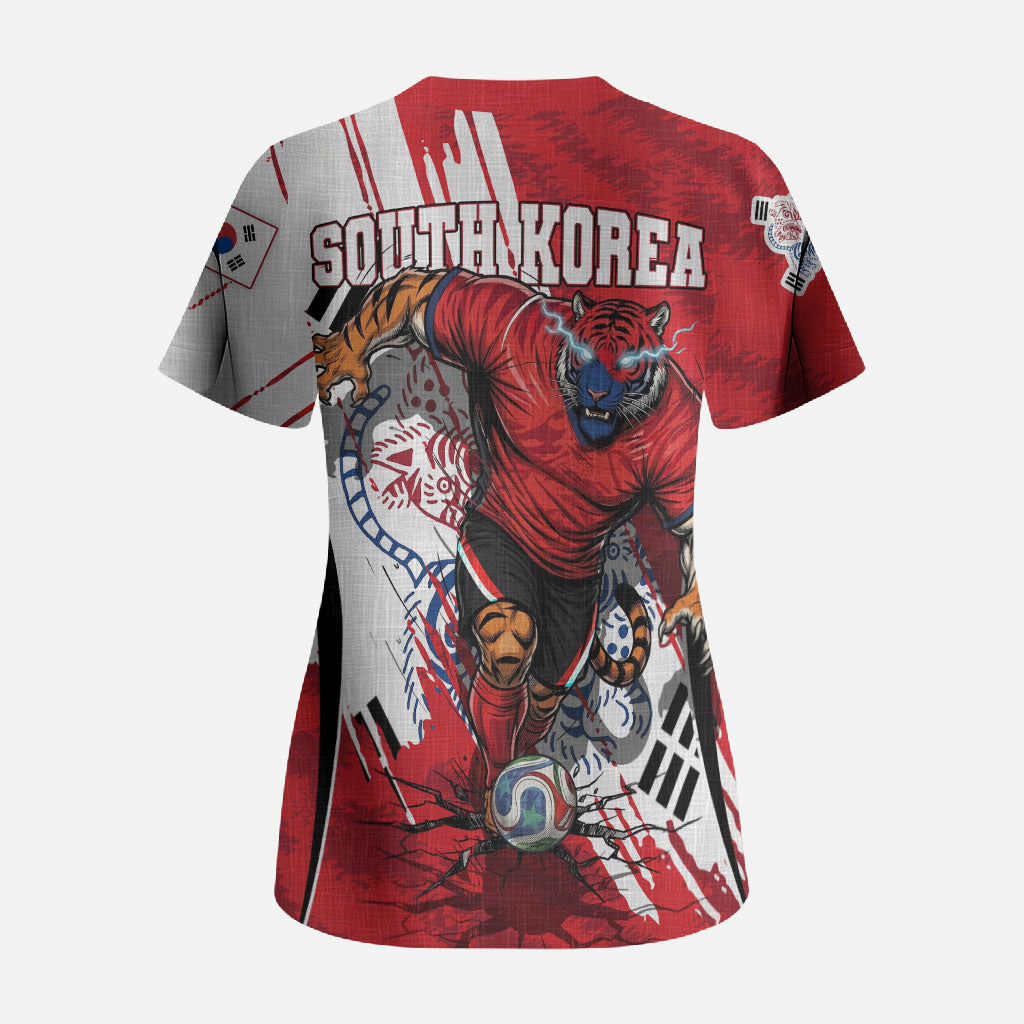 South Korea Football 2026 Champions Scrub Top Taegeuk Warriors Tiger Mascot - Traditional Korean Art Style