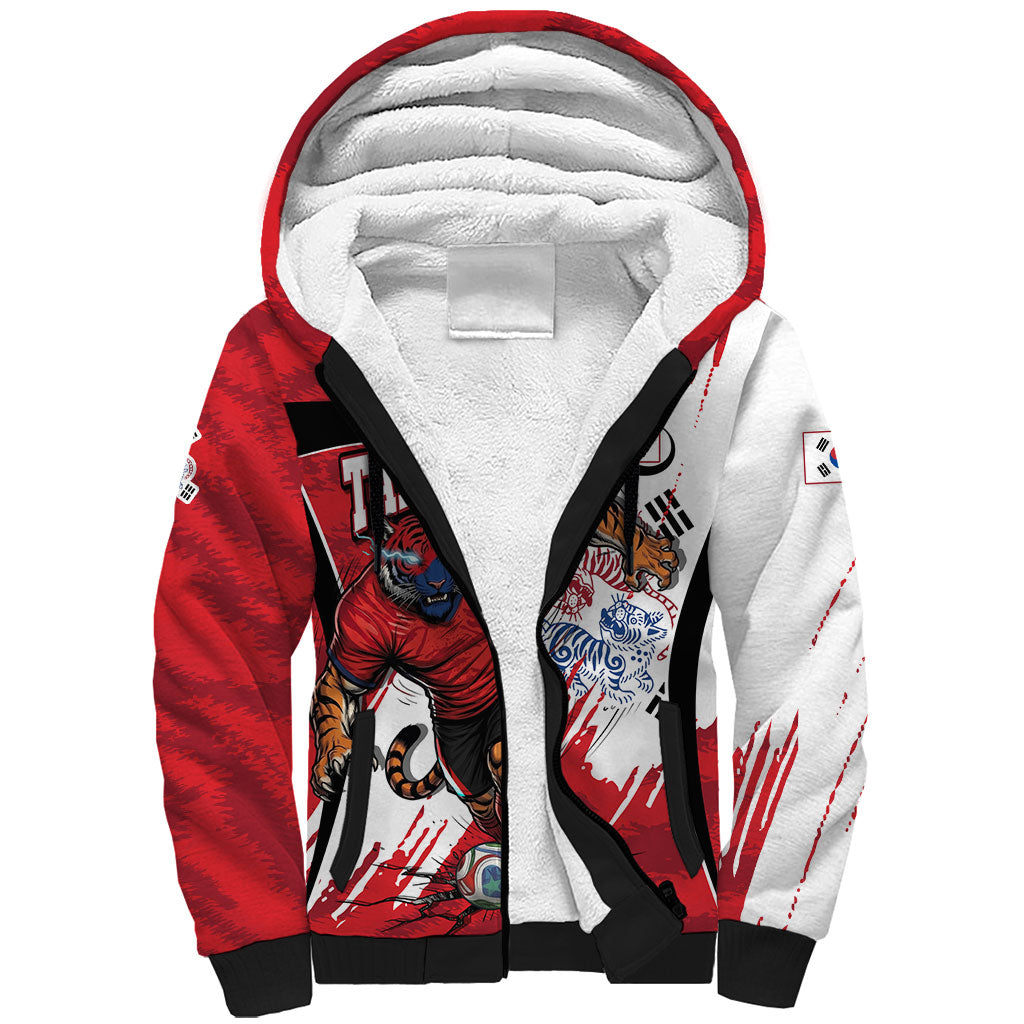 South Korea Football 2026 Champions Sherpa Hoodie Taegeuk Warriors Tiger Mascot - Traditional Korean Art Style
