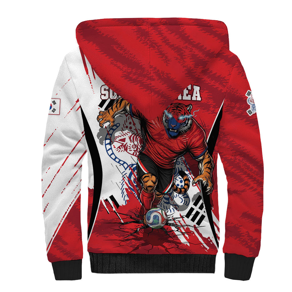South Korea Football 2026 Champions Sherpa Hoodie Taegeuk Warriors Tiger Mascot - Traditional Korean Art Style