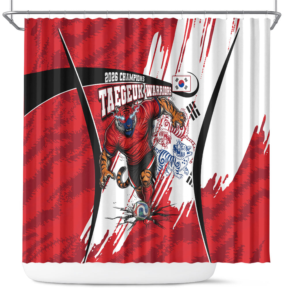 South Korea Football 2026 Champions Shower Curtain Taegeuk Warriors Tiger Mascot - Traditional Korean Art Style