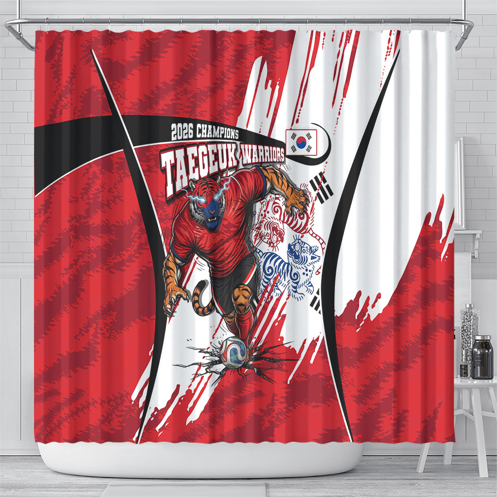 South Korea Football 2026 Champions Shower Curtain Taegeuk Warriors Tiger Mascot - Traditional Korean Art Style