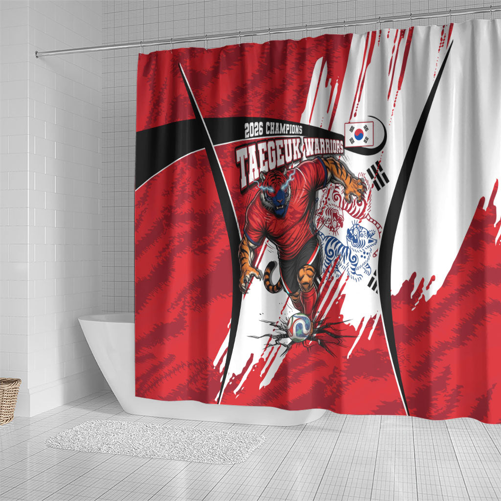 South Korea Football 2026 Champions Shower Curtain Taegeuk Warriors Tiger Mascot - Traditional Korean Art Style