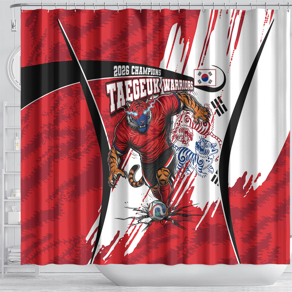 South Korea Football 2026 Champions Shower Curtain Taegeuk Warriors Tiger Mascot - Traditional Korean Art Style