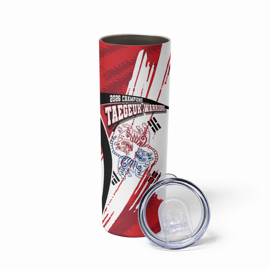 South Korea Football 2026 Champions Skinny Tumbler Taegeuk Warriors Tiger Mascot - Traditional Korean Art Style