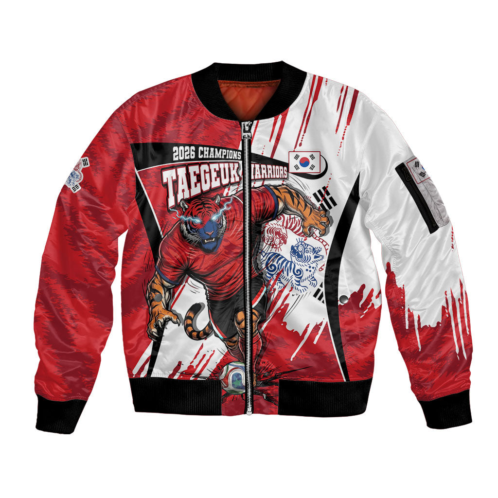 South Korea Football 2026 Champions Sleeve Zip Bomber Jacket Taegeuk Warriors Tiger Mascot - Traditional Korean Art Style