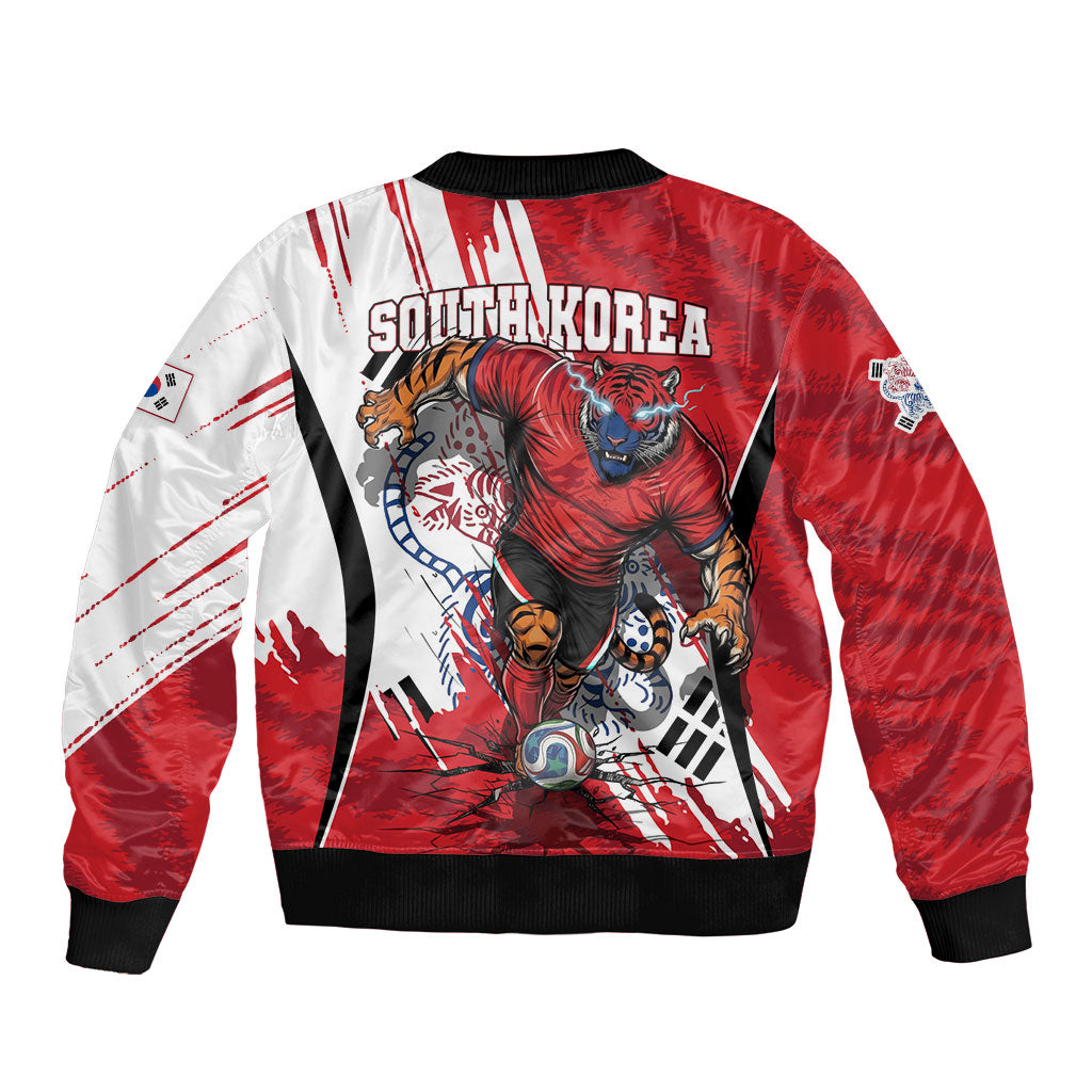 South Korea Football 2026 Champions Sleeve Zip Bomber Jacket Taegeuk Warriors Tiger Mascot - Traditional Korean Art Style