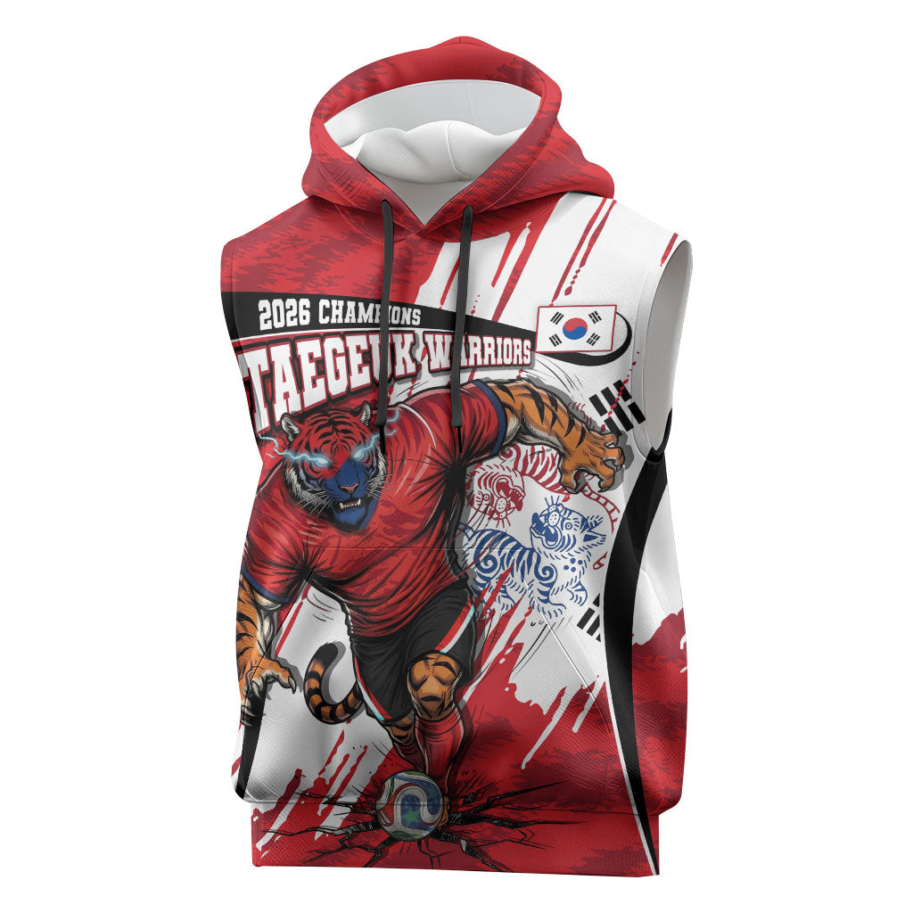South Korea Football 2026 Champions Sleeveless Hoodie Taegeuk Warriors Tiger Mascot - Traditional Korean Art Style