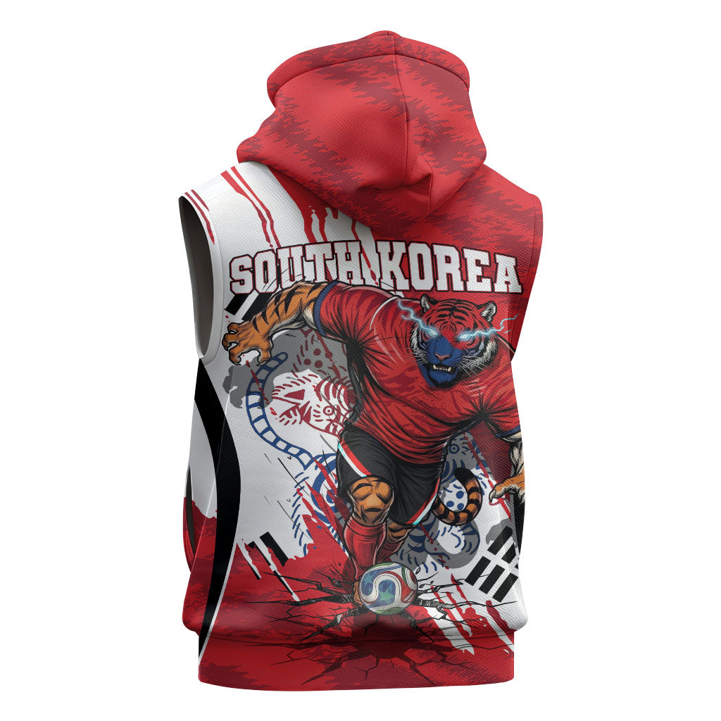 South Korea Football 2026 Champions Sleeveless Hoodie Taegeuk Warriors Tiger Mascot - Traditional Korean Art Style