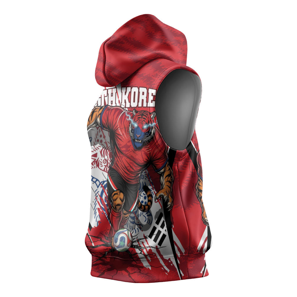 South Korea Football 2026 Champions Sleeveless Hoodie Taegeuk Warriors Tiger Mascot - Traditional Korean Art Style