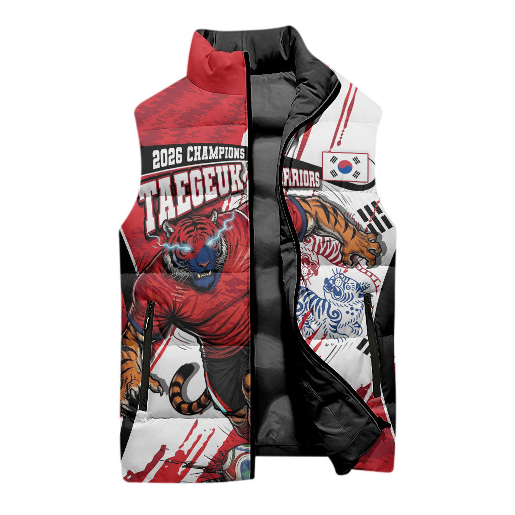South Korea Football 2026 Champions Sleeveless Puffer Jacket Taegeuk Warriors Tiger Mascot - Traditional Korean Art Style