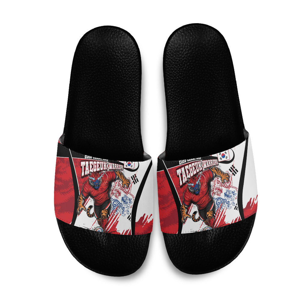 South Korea Football 2026 Champions Slide Sandals Taegeuk Warriors Tiger Mascot - Traditional Korean Art Style