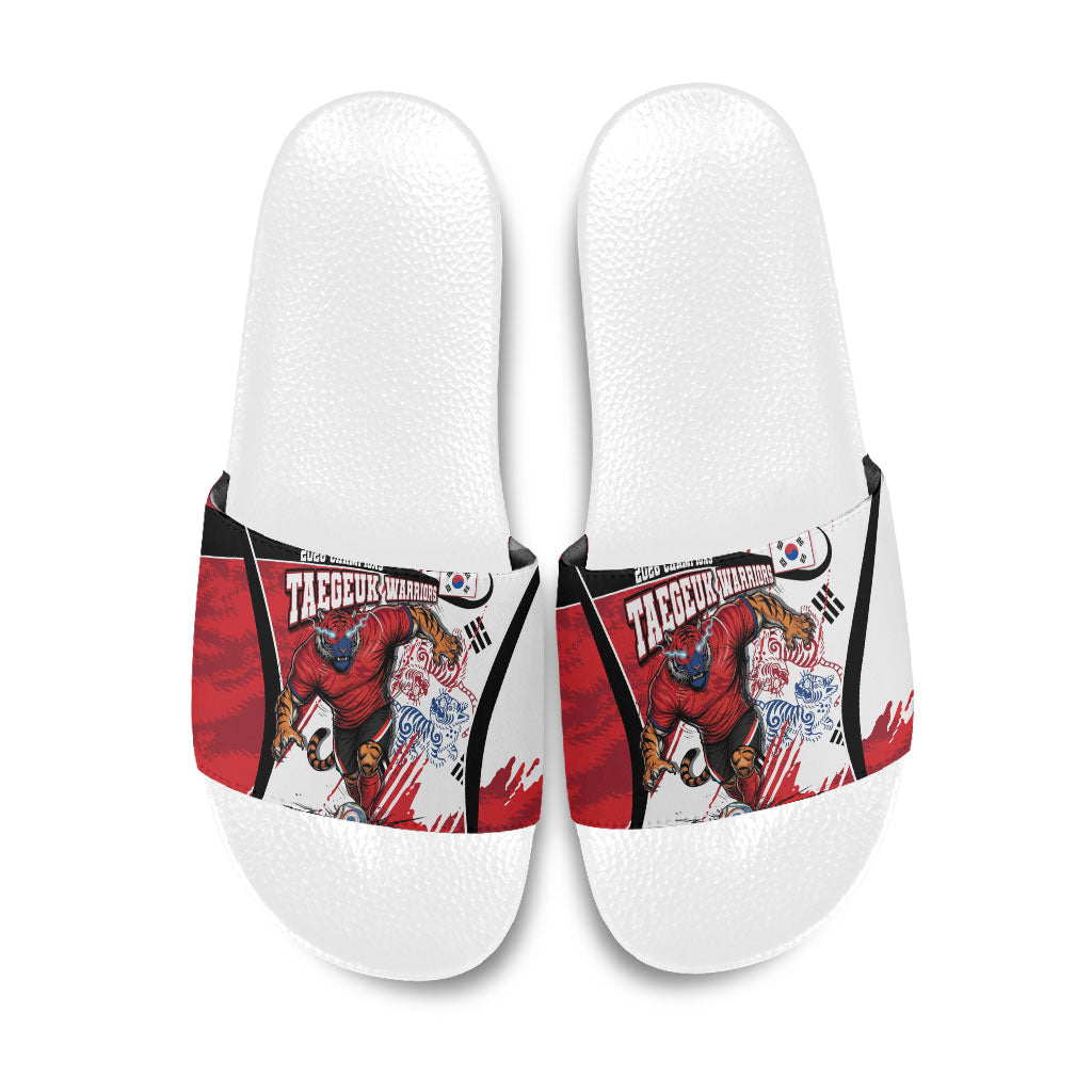 South Korea Football 2026 Champions Slide Sandals Taegeuk Warriors Tiger Mascot - Traditional Korean Art Style