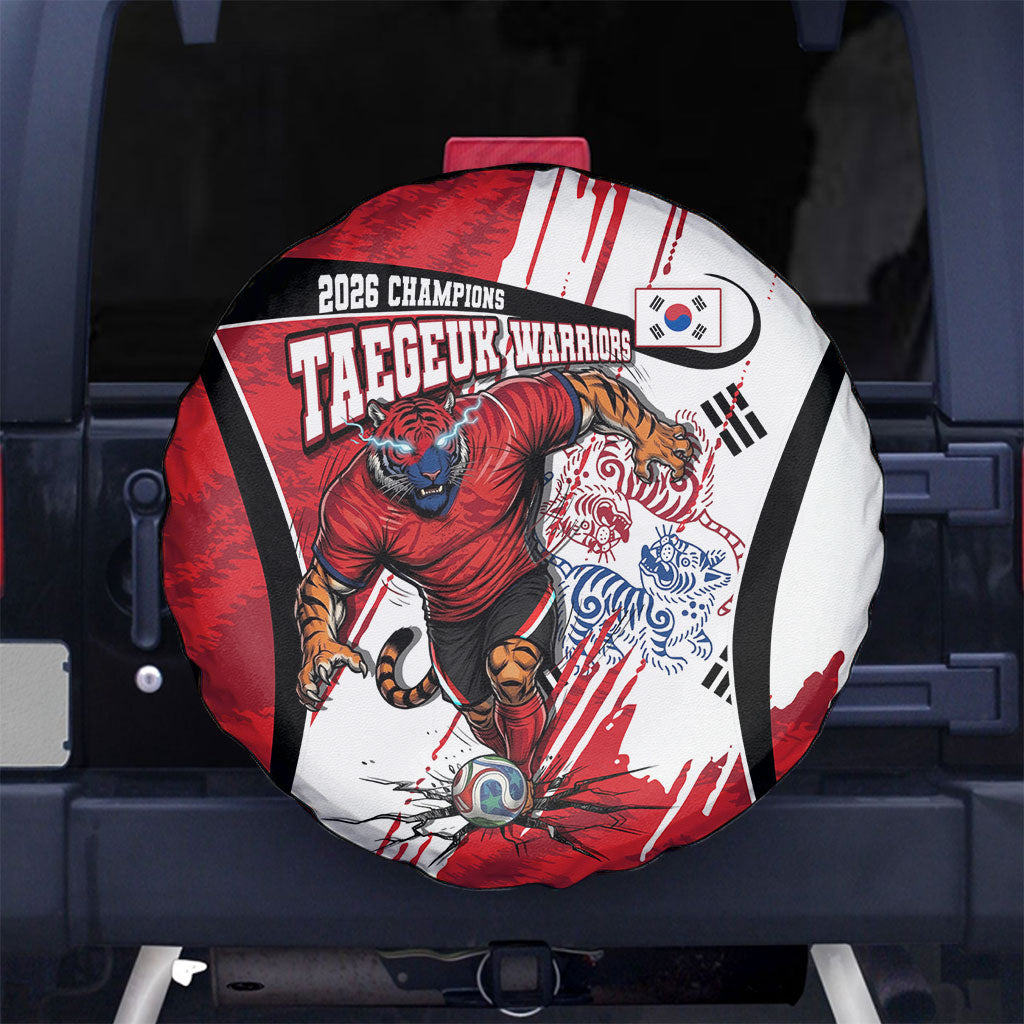 South Korea Football 2026 Champions Spare Tire Cover Taegeuk Warriors Tiger Mascot - Traditional Korean Art Style