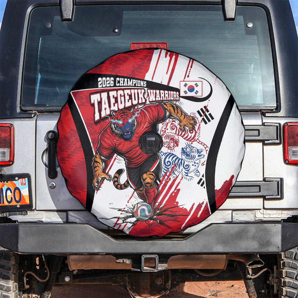 South Korea Football 2026 Champions Spare Tire Cover Taegeuk Warriors Tiger Mascot - Traditional Korean Art Style