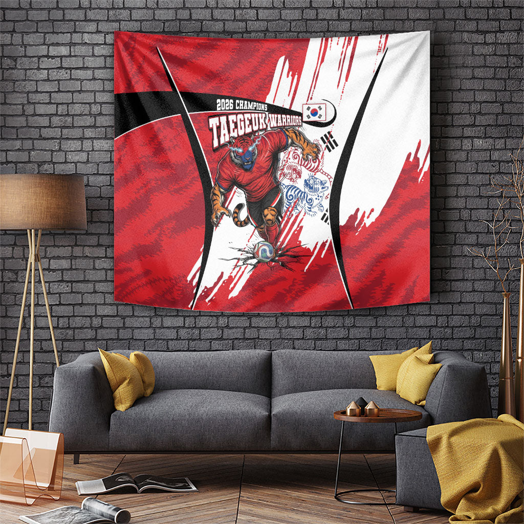 South Korea Football 2026 Champions Tapestry Taegeuk Warriors Tiger Mascot - Traditional Korean Art Style